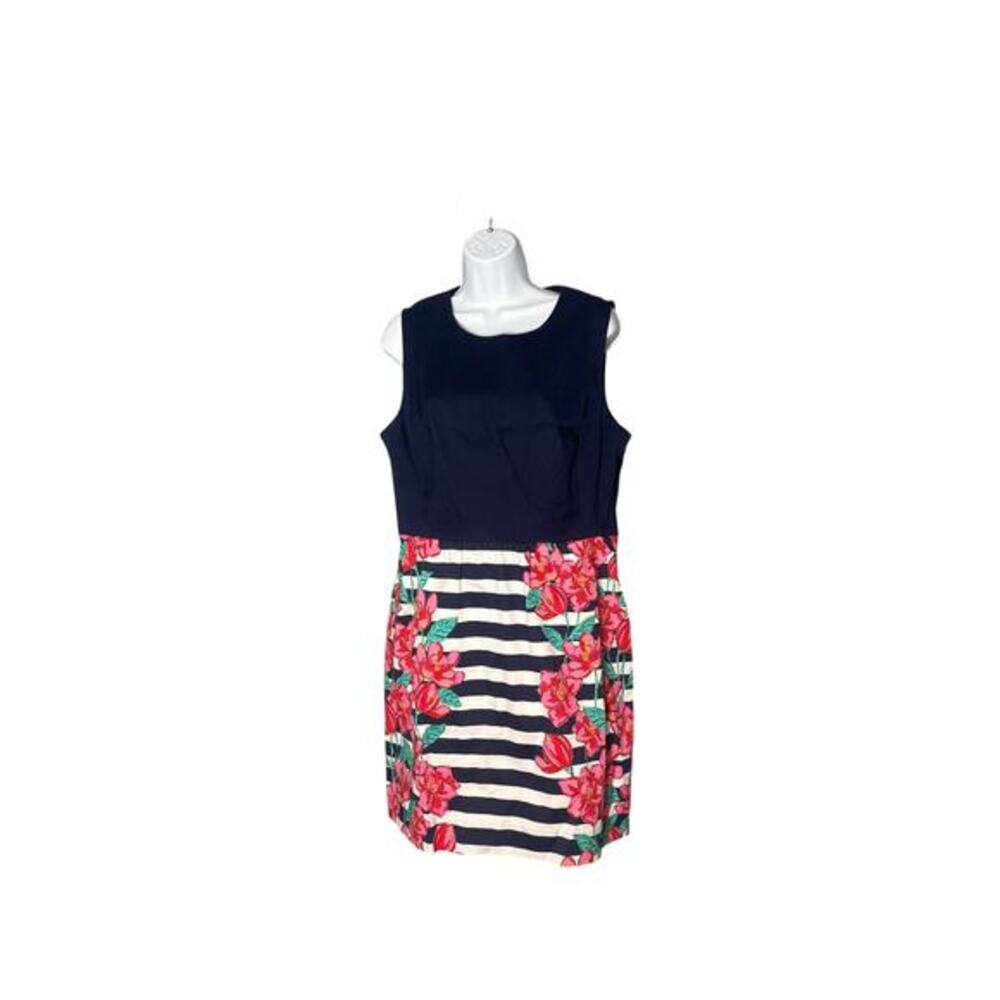 Vineyard Vines Sleeveless Sheath Dress 14 Navy Floral Stripe Cotton Blend